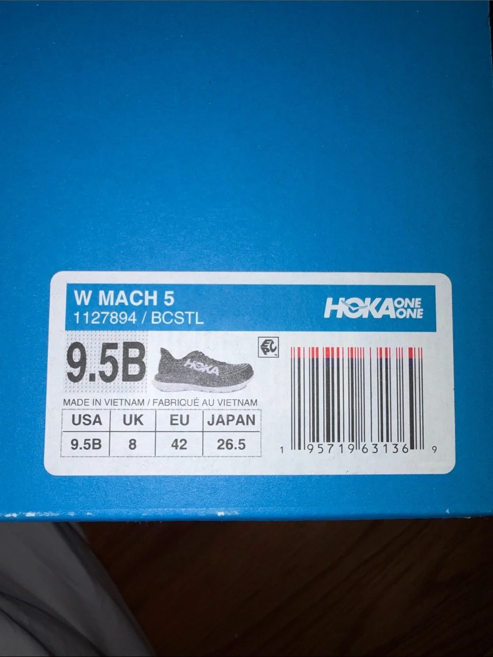 Hoka Women’s Mach 5 Running Athletic Shoes;Size 9.5 B; Black & White; #1127894